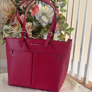Michael Kors Jet Set Travel Dk Rasberry Leather Tote